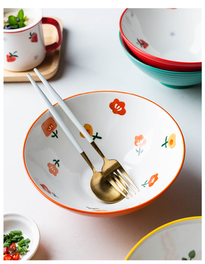 Modern housewives what flower rhyme mercifully rainbow such to use domestic large - sized ceramic pull noodles soup bowl bowl hat to bowl of salad bowl