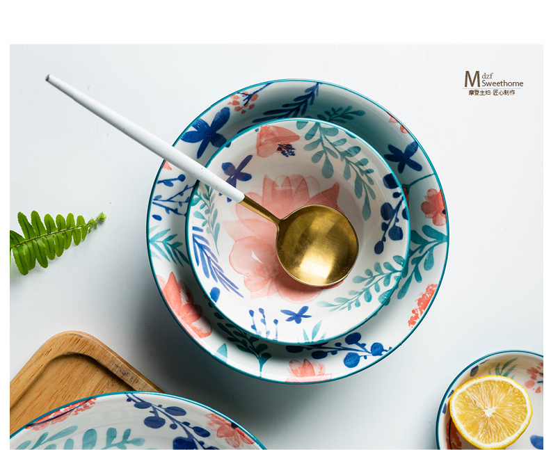 Modern housewives fang jing ceramic bowl dish dish household Japanese - style tableware creative fruit salad bowl bowl noodles in soup bowl