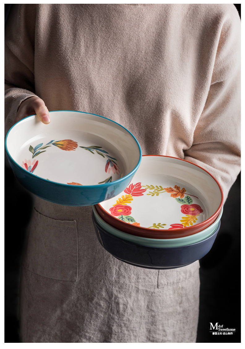 Modern housewives hand - made ceramic tableware suit rural wind western dishes Japanese household food dish bowl rainbow such use
