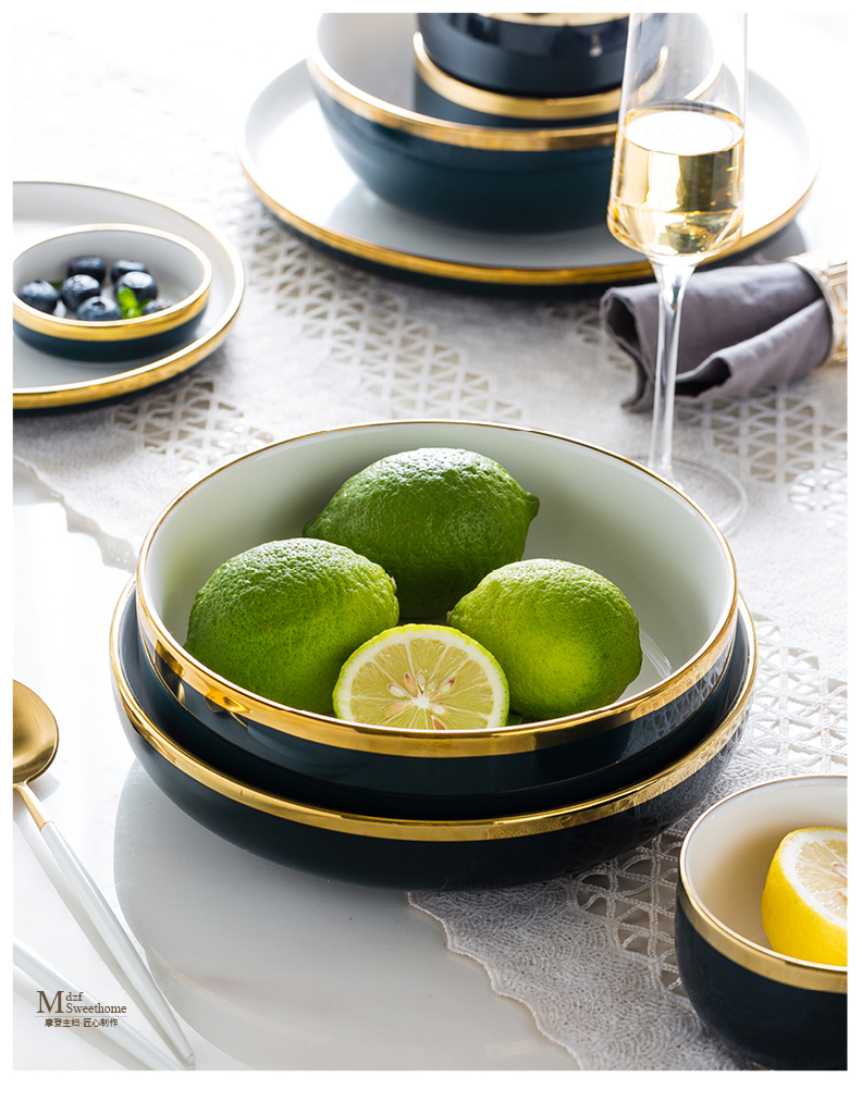 Modern housewives jade exquisite European up phnom penh ceramic dishes suit household dishes soup plate meal light and decoration plate