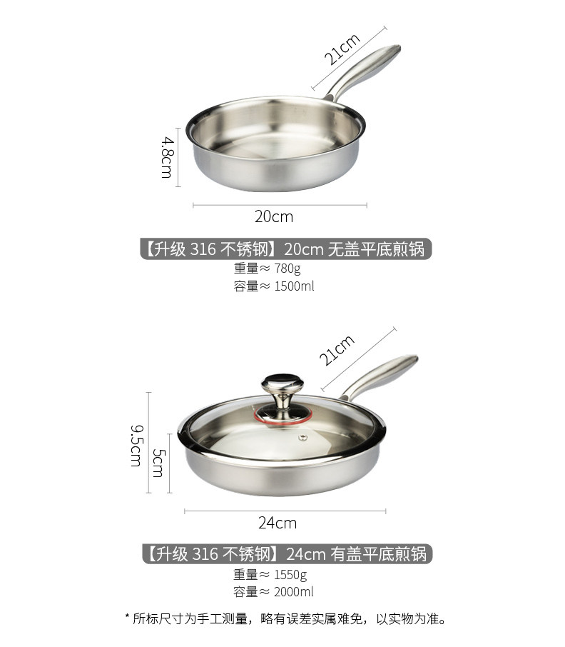 摩登主妇 сковорода из нержавеющей стали 316 без покрытия плоскодонная сковорода-вок антипригарная для дома индукционная для жарки стейков