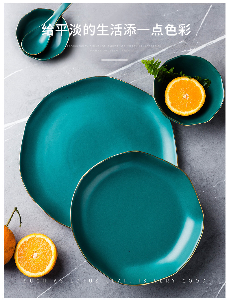 Modern light key-2 luxury American housewife ceramic tableware retro green sweet dishes suit soup bowl creative household rice bowls