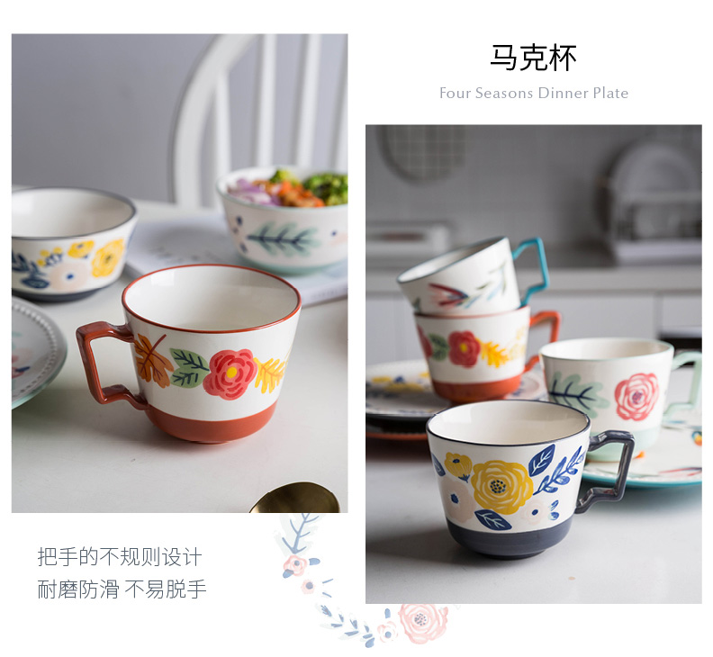 Modern housewives hand - made ceramic tableware suit rural wind western dishes Japanese household food dish bowl rainbow such use
