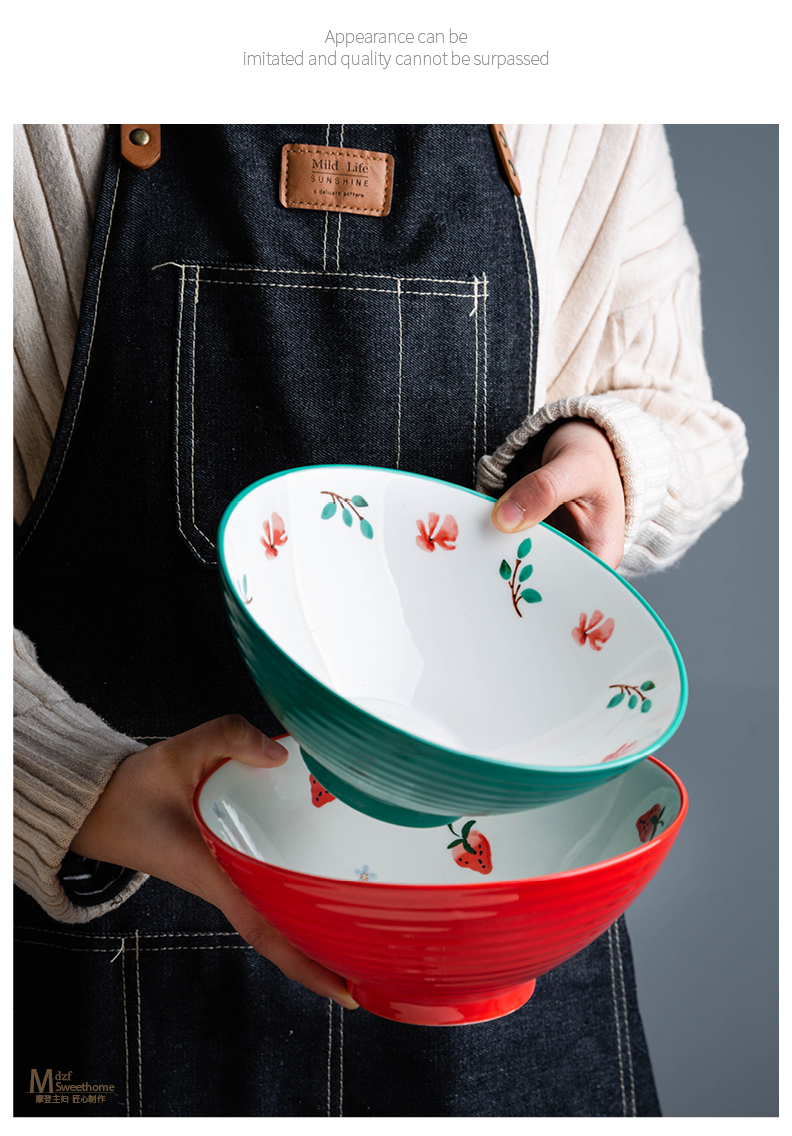 Modern housewives what flower rhyme mercifully rainbow such to use domestic large - sized ceramic pull noodles soup bowl bowl hat to bowl of salad bowl