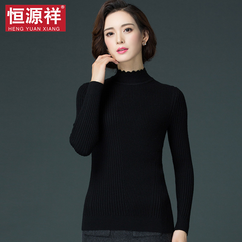 Hengyuan Xiang Short-style black beating undershirt middle-aged knit sweater with half-height collar cover head mom blouses female midyear spring and autumn