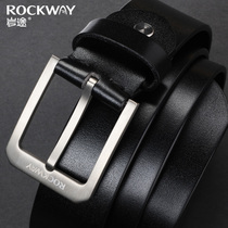 ROCKWAY first layer cowhide mens belt Pure titanium alloy pin buckle pants belt Youth leather business casual belt