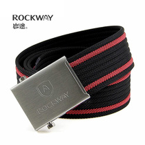 ROCKWAY Stainless Steel Canvas Belt Mens Automatic Buckle Nylon Braided Trouser Belt Striped Casual Youth Belt