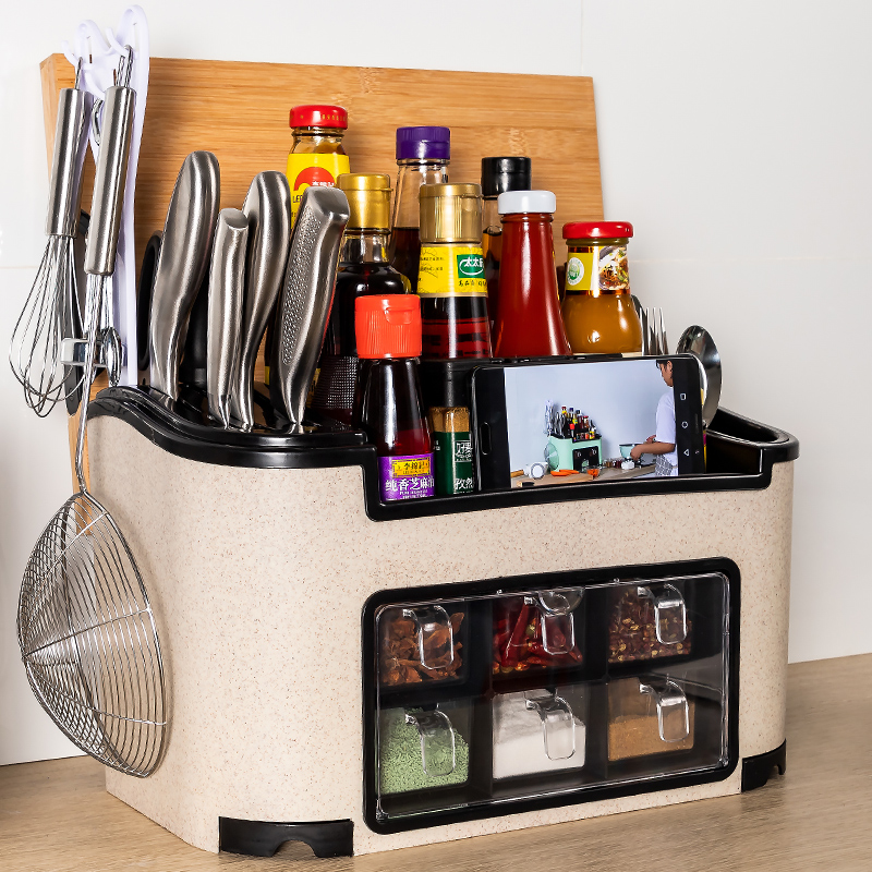Kitchen seasoning box set home combination seasoning jar seasoning jar seasoning oil salt sauce vinegar bottle full storage rack with spoon