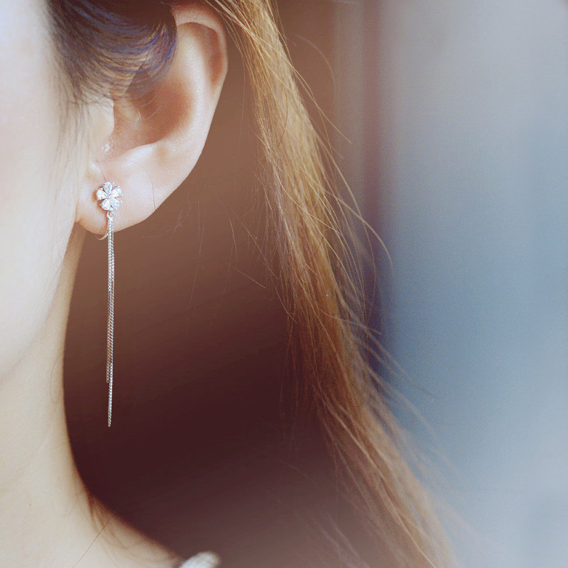 925 silver no ear pierced female ear clip French forest fairy super fairy net red long version earrings high sense niche summer