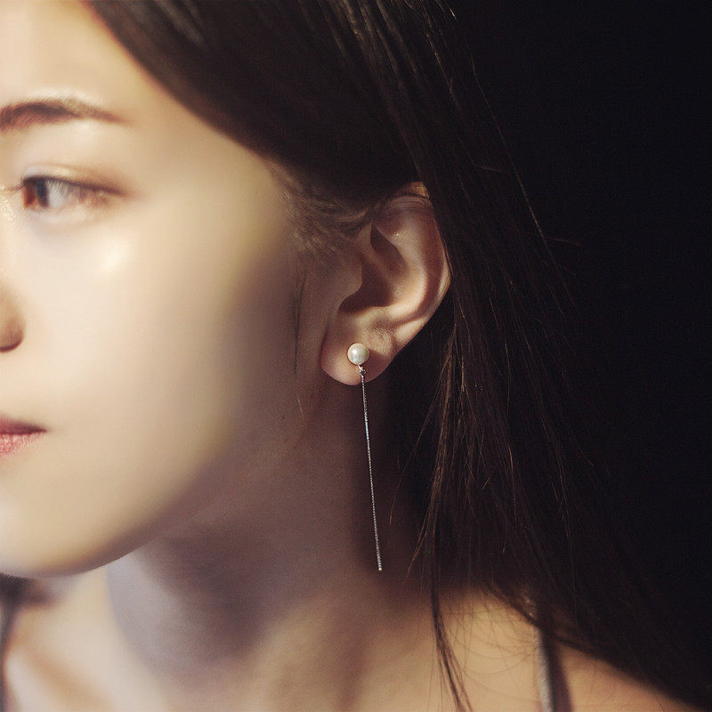 925 silver long version of red pearl ear clip female no ear holes Retro Hong Kong taste high-end sense niche New Year round face is thin