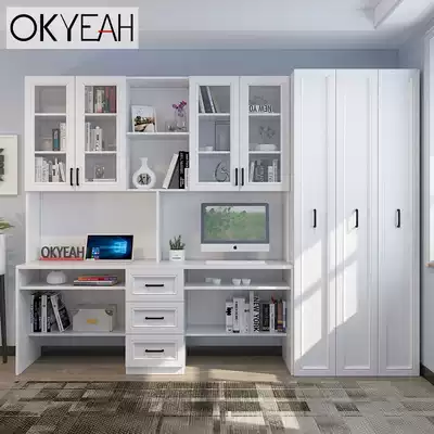 Double computer desk bookcase integrated desk bookshelf combination Home student desk desk large capacity