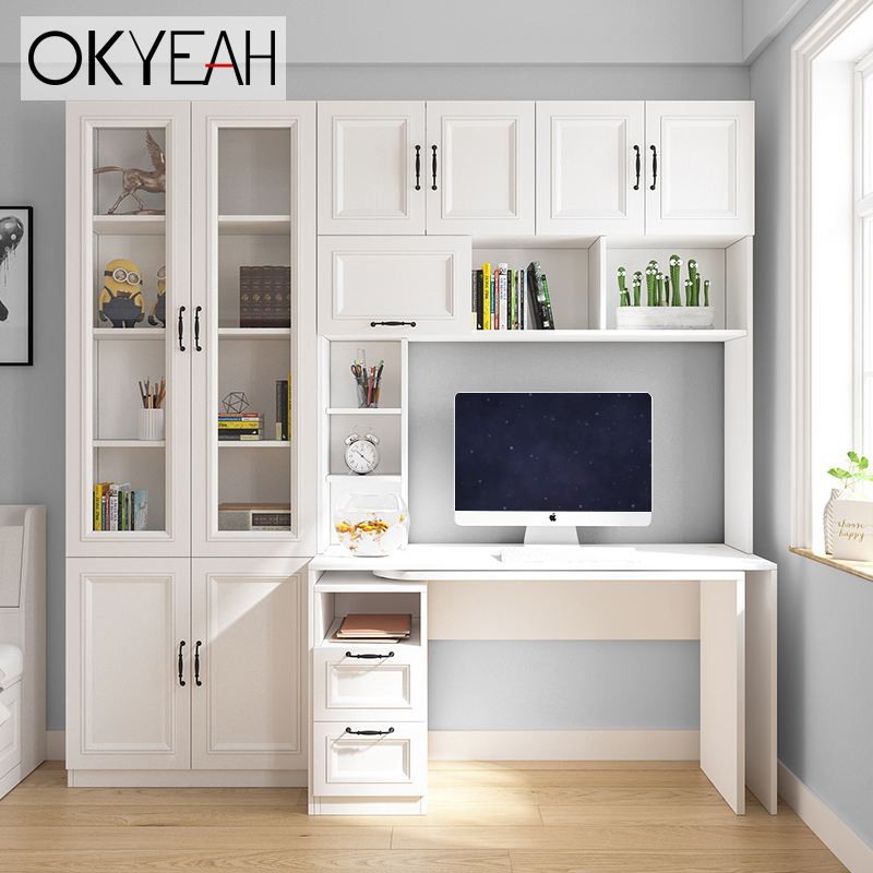 Bookcase desk integrated table combined desktop computer desk brief modern multifunctional bookshelf swivel learning desk