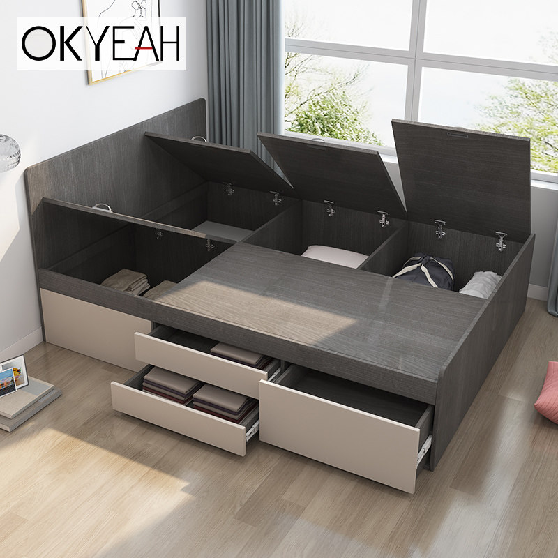 Nordic Wind Storage Bed Board Style Bed Modern Minima Tatami Tatami High Case Bed Small Family bedroom Single beds Double beds