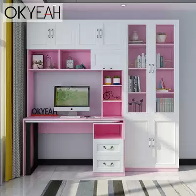 Desk bookcase integrated table with bookshelf combination corner double simple modern rotating table Home study table