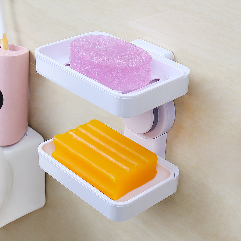 Fat box rack Creative drain double-layer incense box tray Bathroom powder room Suction cup wall-mounted non-perforated shelf