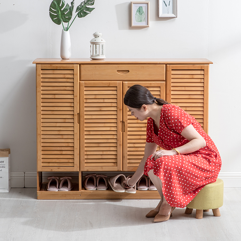 Solid Wood Shoe Cabinet Modern Brief About Nam Bamboo Shoe Rack Multilayer Containing Doorway Large Capacity Simple Multifunctional Shoe Cabinet Home