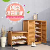 Solid wood shoe cabinet door large capacity simple modern assembly household simple economical multi-layer storage hall cabinet
