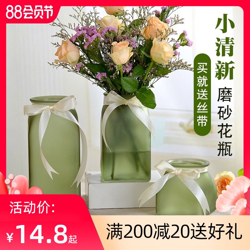 小清新玻璃花瓶彩色透明客厅摆件办公桌ins水培富贵竹欧式插花瓶