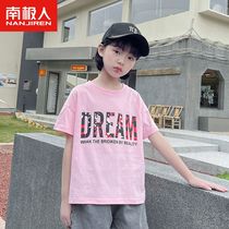 Girls short-sleeved t-shirt summer childrens cotton thin tops middle-aged childrens half-sleeved tops little girls printed summer clothes