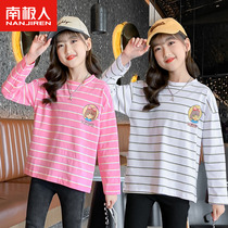 Girls t-shirt long-sleeved spring and autumn 2023 new childrens cotton bottoming shirt autumn style middle and big childrens early autumn tops foreign style