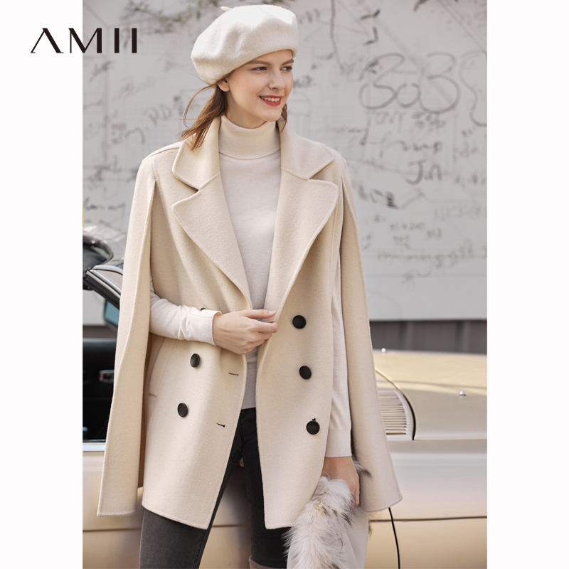 2019 Winter New Loose eo Cloak Coat AMII Minimalist thời trang Vintage len Double-Sided Coat nữ