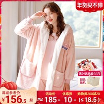 Home time pregnant women pajamas winter padded plus velvet monthly clothing postpartum coral velvet autumn and winter nursing clothing home clothing