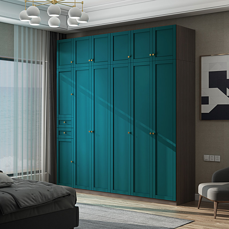 Light luxury wardrobe simple modern economy assembly Nordic bedroom solid wood cabinet overall combination six-door wardrobe