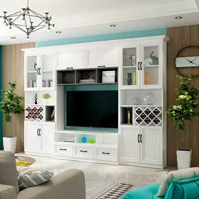 Nordic TV cabinet combination wall classic small apartment living room overall TV wall cabinet background cabinet bookcase combination customization