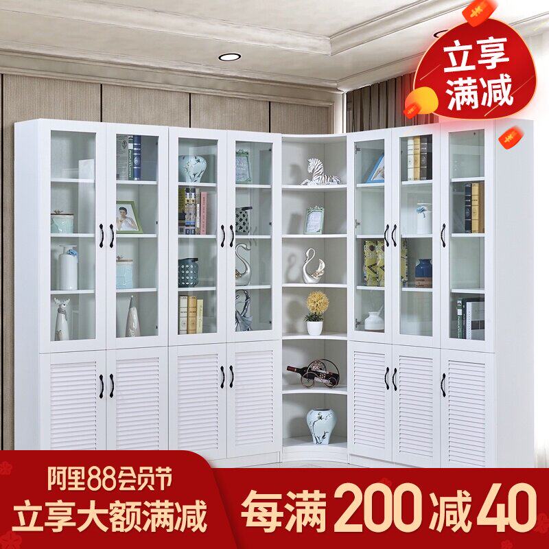 Yifei custom corner bookcase Glass door bookcase Modern simple wooden storage cabinet Free combination lattice bookcase