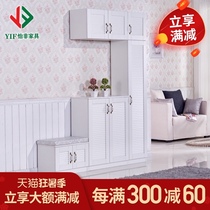 Yifei furniture large capacity combination shoe cabinet Louver door dustproof shoe cabinet High and low combination white foyer cabinet
