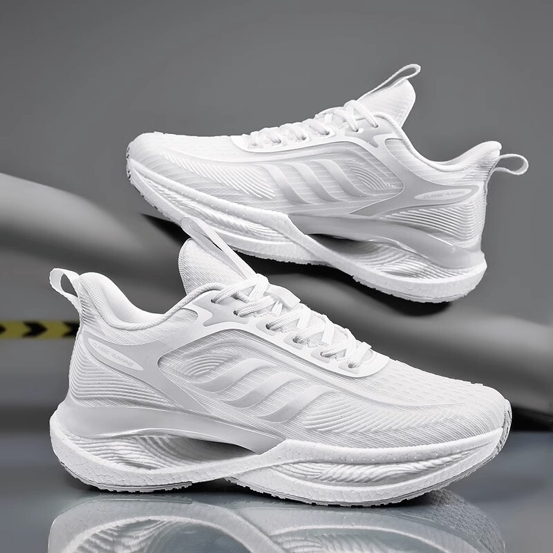 Pure White Running Shoes for Men and Women, Lightweight Shock-Absorbing Youth Men's Wide-Last Large-Size Student White Casual Sports Shoes