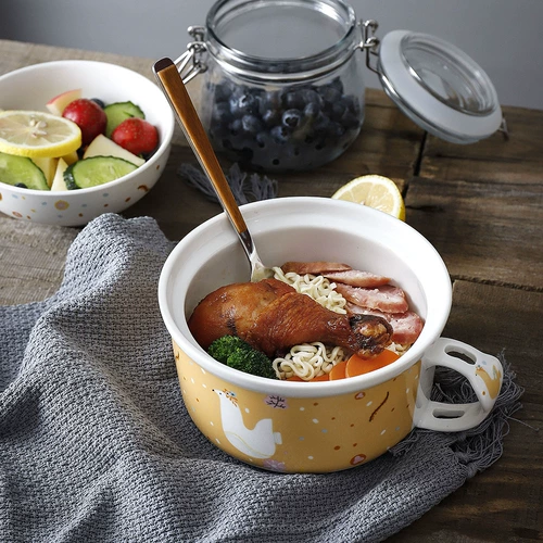 Оригинальная северная мультфильма Керамика Большая рисовая чаша пузырьковая лапша лапша ремень Пояс крышки с мгновение