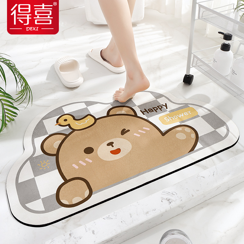 Bathroom absorbent floor mat diatom mud cushion home cartoon door mat toilet door non-slip carpet bathroom foot mat