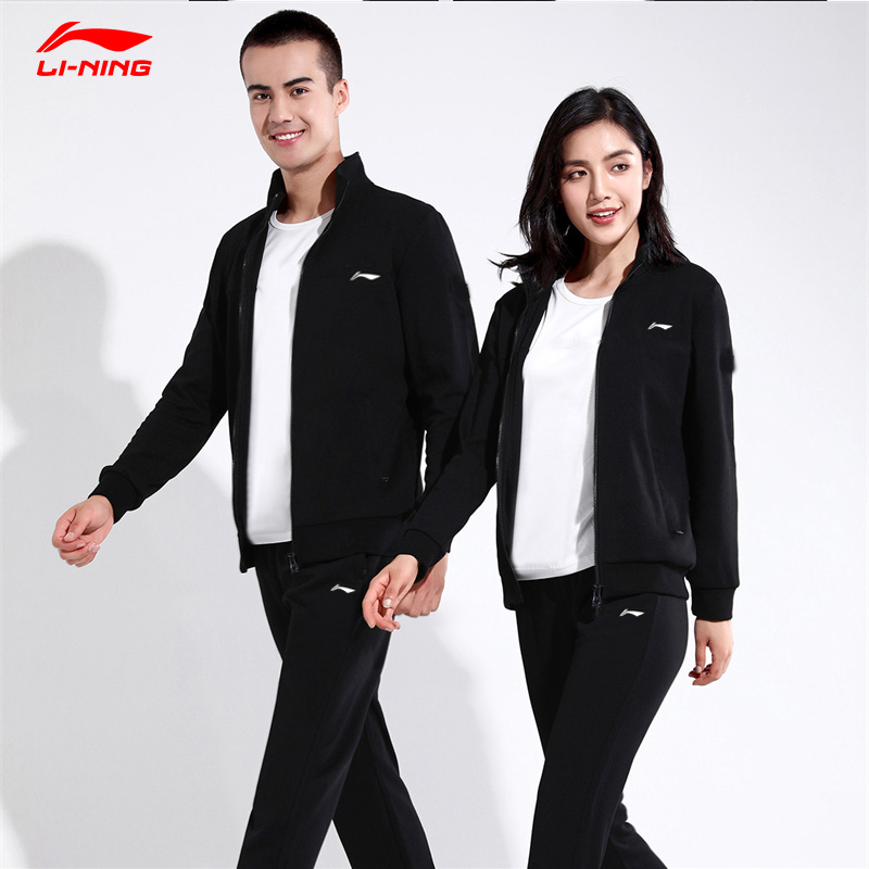 Li Ning sportswear men's and women's suits for autumn and winter thickening and velvet cardigan thick cotton T-closing sweatpants cotton casual two-piece