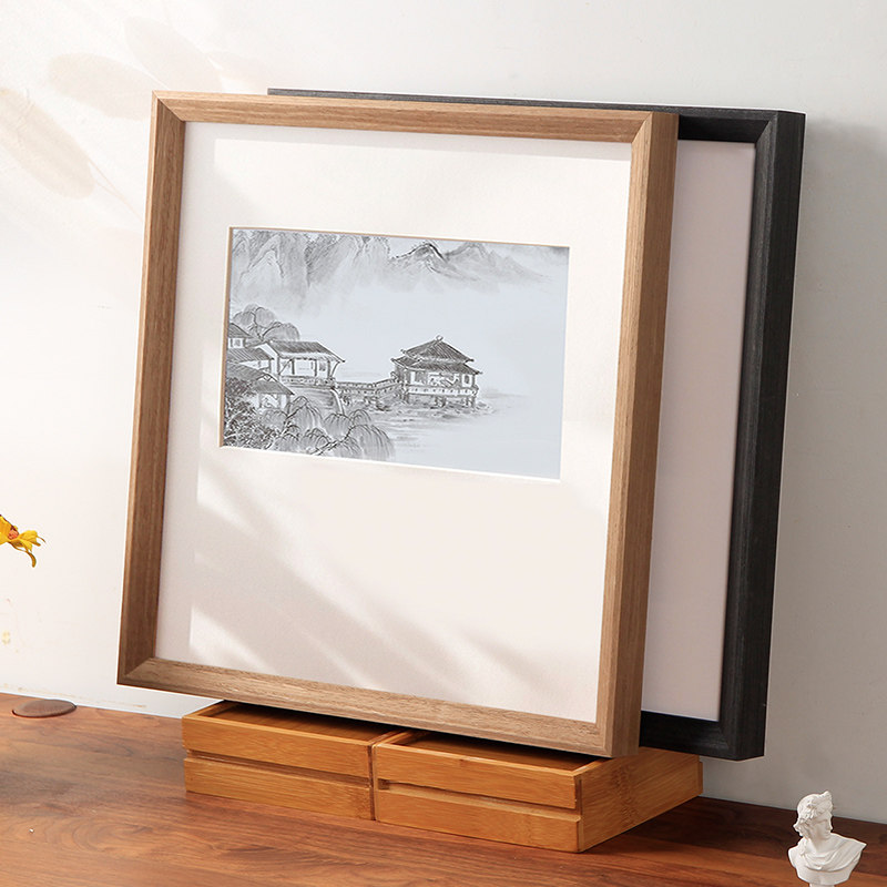 Square solid wood photo frame hanging wall 33 38 50 50 Chinese style Xuan paper Calligraphy Calligraphy and painting and calligraphy framed picture frame customization