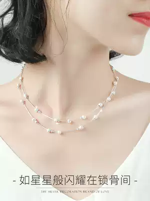 Double layer transfer beads ins necklace female sterling silver choker sexy simple temperament cold wind multi-layer neck refining 925