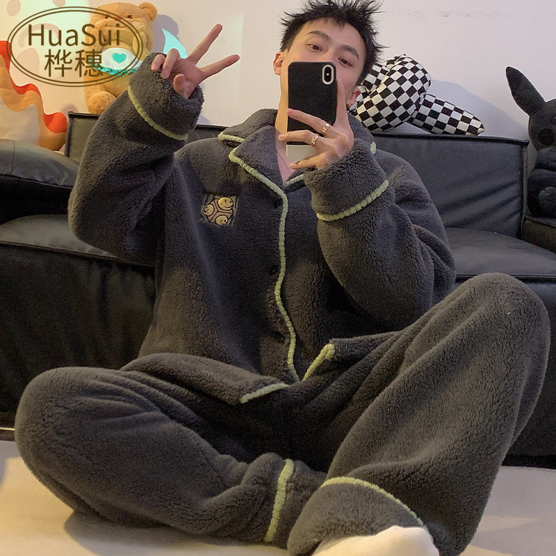 2026 New Men's Pajamas Coral Fleece Autumn and Winter Thickened Fleece Youth Flannel Loungewear Can Be Worn Outside 2026 New Men's Pajamas Coral Fleece Autumn and Winter Thickened Fleece Youth Flannel Loungewear Can Be Worn Outside