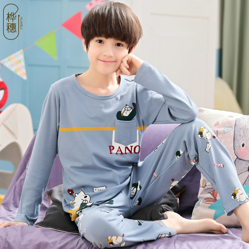 Chàng trai bộ đồ ngủ dài tay trẻ em bông mùa xuân mùa thu pajamaboys 3 5 đứa trẻ lớn 7 nhà bộ quần áo 12-15 tuổi.