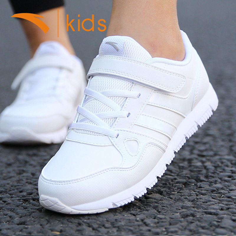 Anta children's shoes boys sneakers big children's white shoes women 2021 autumn new leather children's white shoes