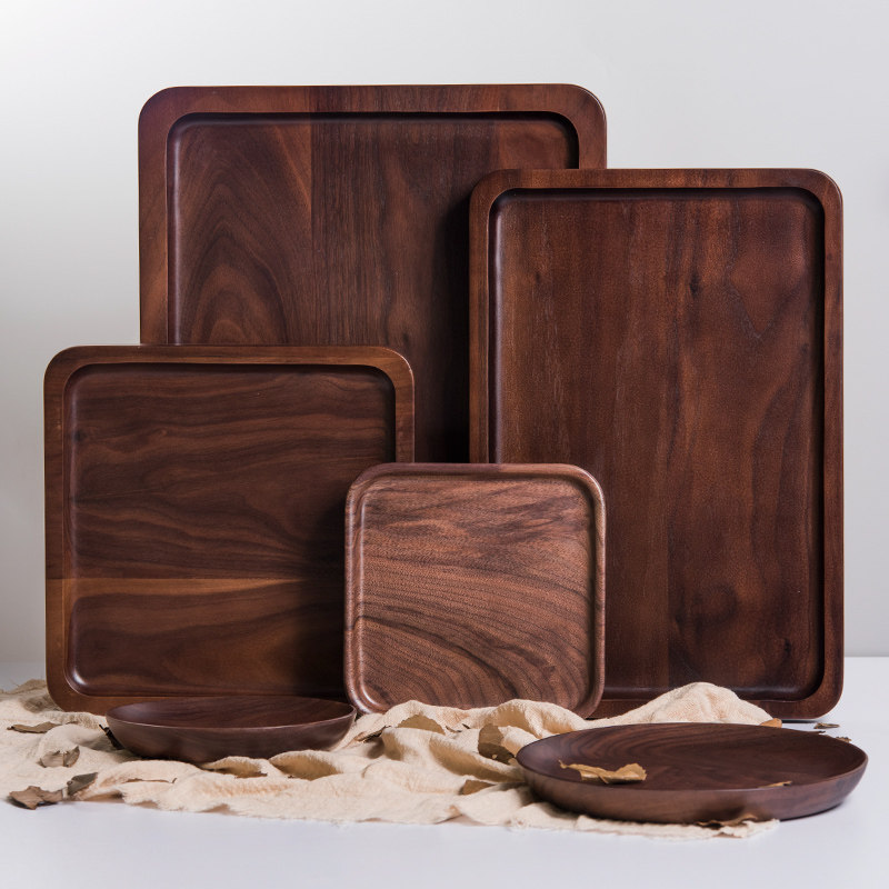 onlycrook black walnuts Wooden Tray Day Style Wood Tea Tray Rectangular Wood Dinner Plate Snack Tray Solid Wood Plate