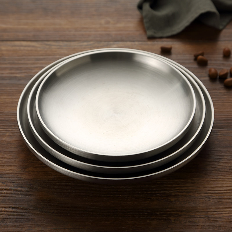 onlycrook double layer heat insulation 304 stainless steel saucer dinner plate Disc Tray Fish Soup Tray Cutlery Tray