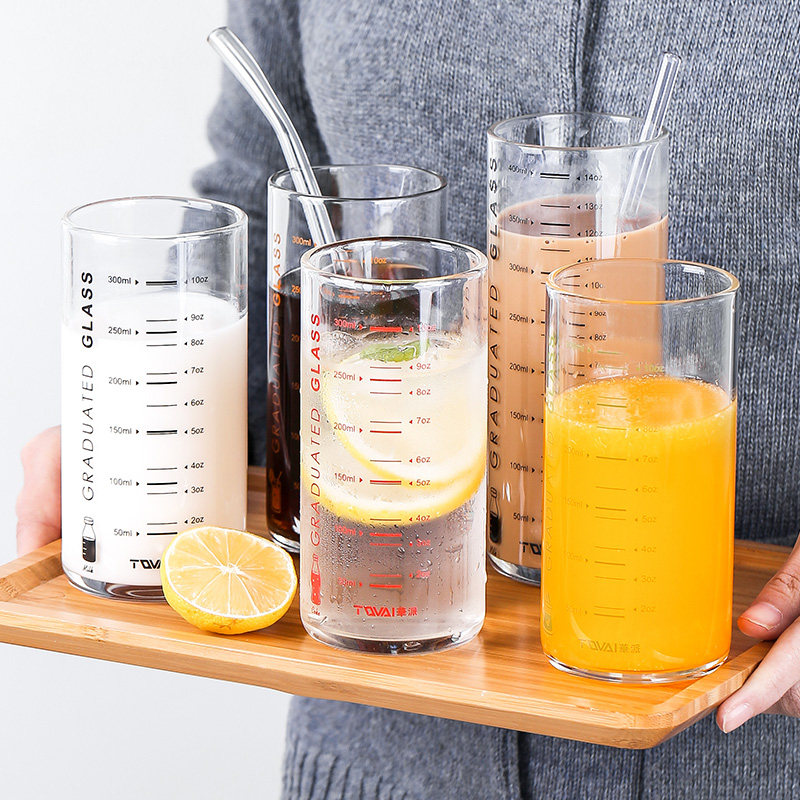 onlycook High borosilicate glass with scale milk juice cup without lid transparent heat-resistant water cup new