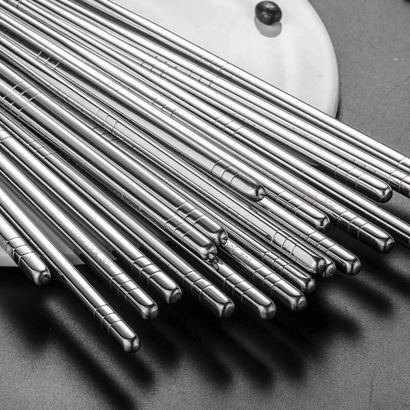 onlycook 304 stainless steel chopsticks Japanese hollow insulation square simple non-slip chopsticks 10 pairs of family packs
