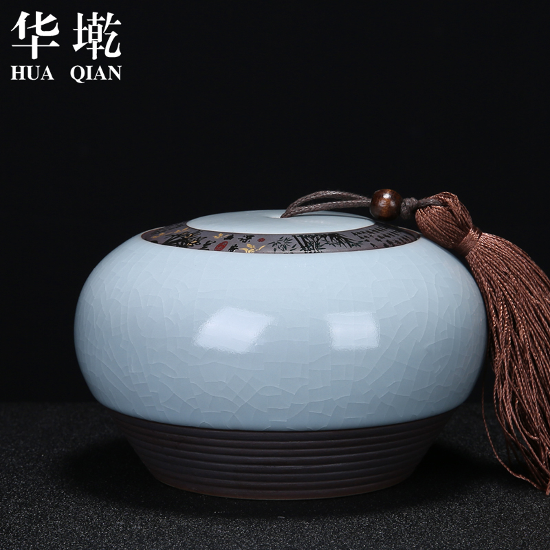Huahua Ceramics Tea Leaf Jar Ru Gook Kiln Storage Tea Pot Small Number Bulk Pu-erh Leaf Jars Qigong Tea Furniture Accessories