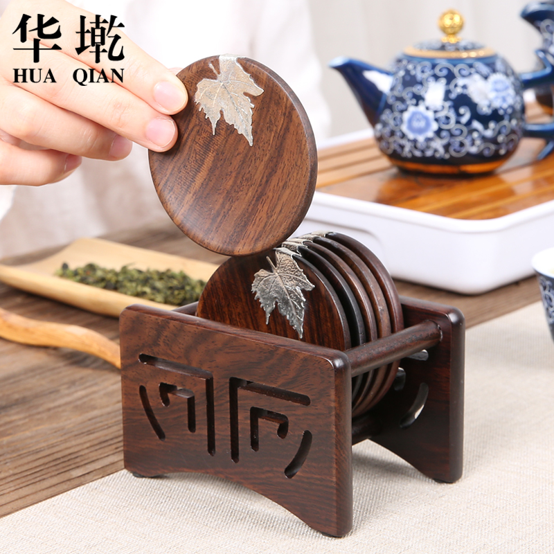 Ebony solid wood tea mat coaster Tea cup mat Tea ceremony Kung Fu tea cup holder Tea holder Creative tea set accessories Heat insulation cup holder