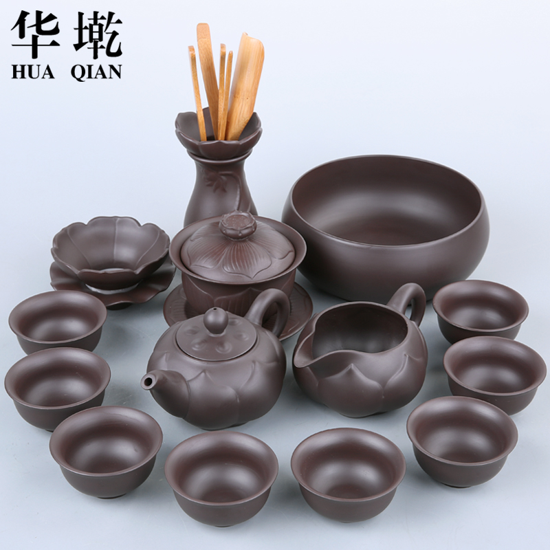 China Qian tea sets yixing undressed ore violet arenaceous kung fu tea set stone gourd ladle pot of manual old tea purple clay teapot