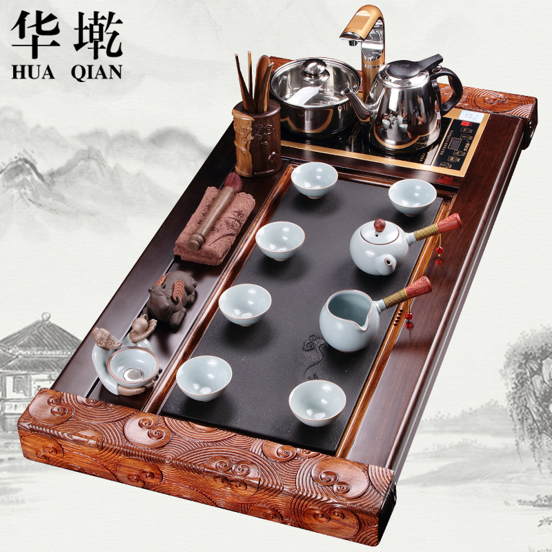 China Qian tea set a complete set of ebony wood tea tray was sharply stone tea sets of violet arenaceous kung fu tea set induction cooker