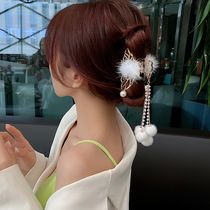 Korean tassel grab clip back of the head half tied hair hairclip Pearl hairpin Net red elegant temperament plush large hair grab
