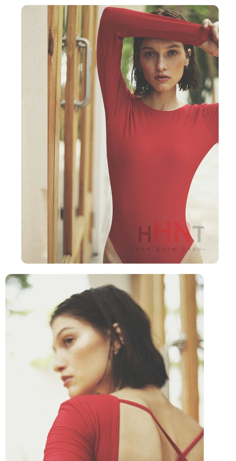 HHNT2019 kỳ nghỉ lễ mới tuyệt vời gợi cảm mỏng lớn backless dài tay áo tam giác áo tắm một mảnh áo tắm phụ nữ - Bộ đồ bơi One Piece đồ bơi liền thân cho nữ