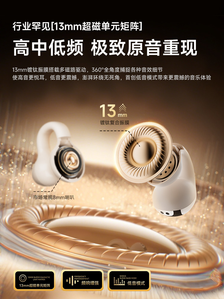 2025 New Wireless Bluetooth Earphones, Open-Ear Clip-On Style for Sports and Running, Non-In-Ear, Large Battery, Bone Conduction for Men